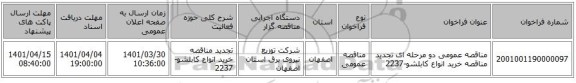 مناقصه، مناقصه عمومی دو مرحله ای تجدید مناقصه خرید انواع کابلشو-2237