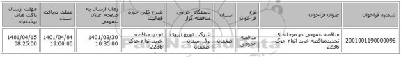 مناقصه، مناقصه عمومی دو مرحله ای تجدیدمناقصه خرید انواع چوک-2236