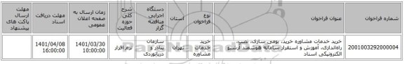مناقصه، خرید خدمات مشاوره خرید، بومی سازی، نصب، راهاندازی، آموزش و استقرار سامانه هوشمند آرشیو الکترونیکی اسناد