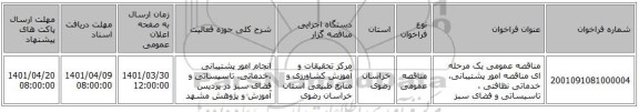 مناقصه، مناقصه عمومی یک مرحله ای مناقصه امور پشتیبانی، خدماتی نظافتی ، تاسیساتی و فضای سبز