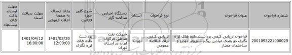 مناقصه، فراخوان ارزیابی کیفی برداشت داده های لرزه نگاری دو بعدی میادین ریگ, شوروم, دودرو و ساختمان مختار