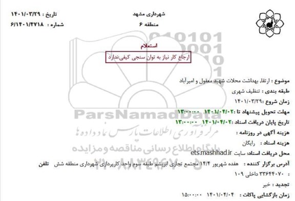 استعلام ارتقا, بهداشت محلات شهید معقول و امیرآباد