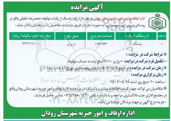 مزایده اجاره ملک