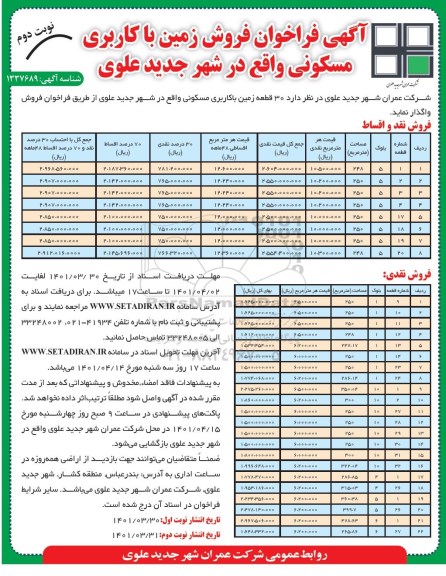 مزایده،مزایده فروش 30 قطعه زمین با کاربری مسکونی 
