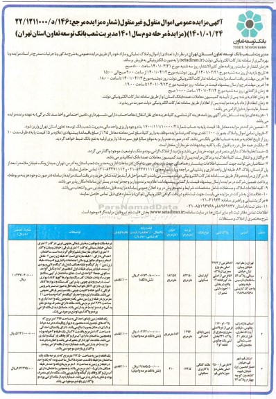 مزایده فروش تعدادی از اموال و املاک تملیکی و مازاد - مرحله دوم
