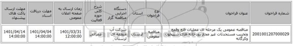 مناقصه، مناقصه عمومی یک مرحله ای عملیات قلع وقمع وتخریب مستحدثات غیر مجاز رودخانه های شبیخون وکرگانه