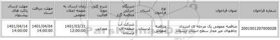 مناقصه، مناقصه عمومی یک مرحله ای انسداد چاههای غیر مجاز سطح استان لرستان