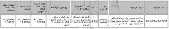 مناقصه، مناقصه عمومی یک مرحله ای لکه گیری و روکش آسفالت محور خمین - الیگودرزشهرستان خمین