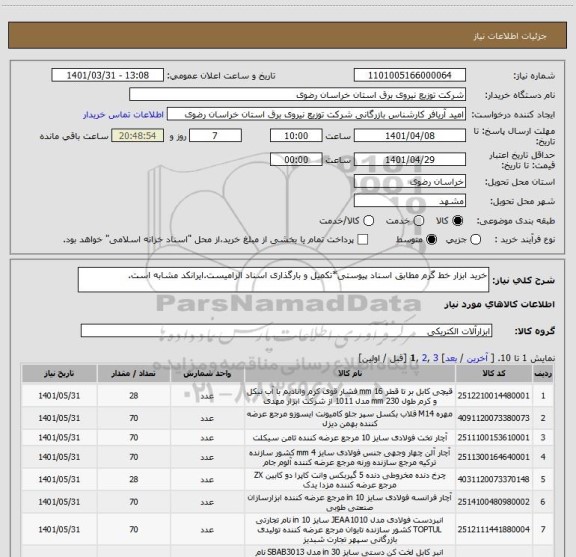 استعلام خرید ابزار خط گرم مطابق اسناد پیوستی*تکمیل و بارگذاری اسناد الزامیست.ایرانکد مشابه است.