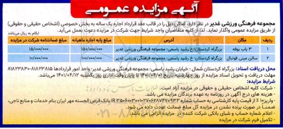 مزایده عمومی واگذاری املاک