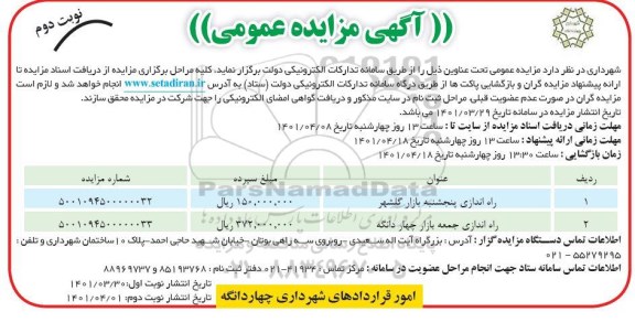 مزایده راه اندازی پنجشنبه بازار - نوبت دوم