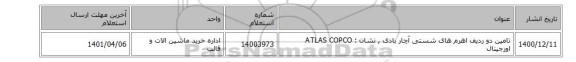تامین دو ردیف اهرم های شستی آچار بادی , نشان : ATLAS COPCO اورجینال