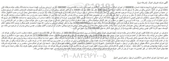 مزایده فروش ششدانگ یکباب خانه به پلاک ثبتی 1451 فرعی از 127 –اصلی 