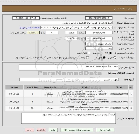استعلام دوربین مدار بسته وان وی آر وسویچ