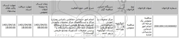مناقصه، مناقصه عمومی یک مرحله ای انجام امور خدماتی پشتیبانی مزارع