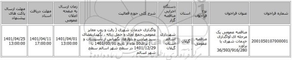 مناقصه، مناقصه عمومی یک مرحله ای lواگذاری خدمات شهری با برآورد 36/593/916/280