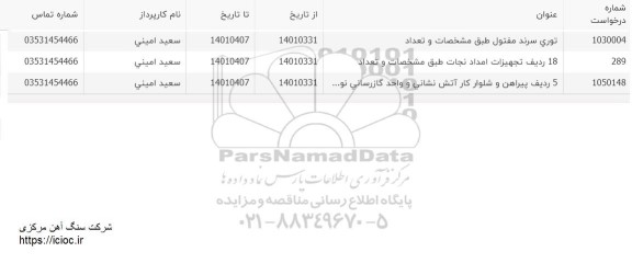 استعلام توری سرند مفتول طبق مشخصات و تعداد