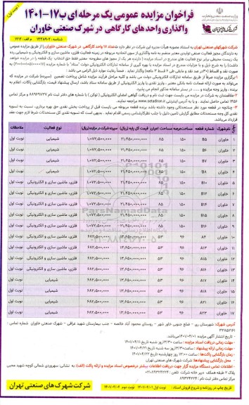 مزایده تعداد 17 واحد کارگاهی