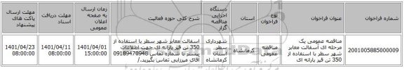 مناقصه، مناقصه عمومی یک مرحله ای آسفالت معابر شهر سطر با استفاده از 350 تن قیر یارانه ای