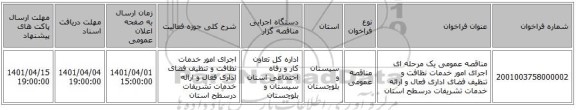 مناقصه، مناقصه عمومی یک مرحله ای اجرای امور خدمات نظافت و تنظیف فضای اداری فعال و ارائه خدمات تشریفات درسطح استان