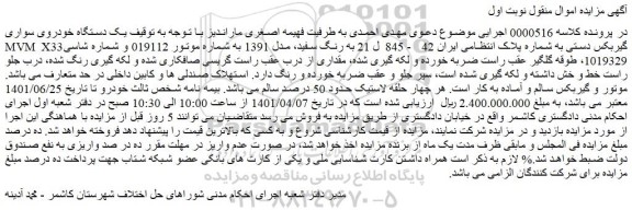 مزایده یک دستگاه خودروی سواری MVM X33