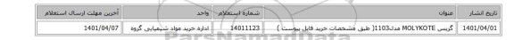 گریس MOLYKOTE مدل1103( طبق مشخصات خرید فایل پیوست )