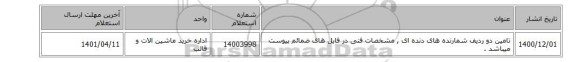 تامین دو ردیف شمارنده های دنده ای , مشخصات فنی در فایل های ضمائم پیوست میباشد .