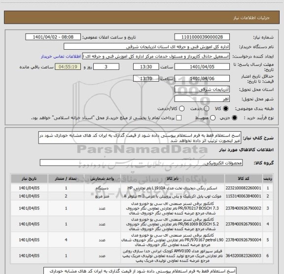استعلام اسخ استعلام فقط به فرم استعلام پیوستی داده شود از قیمت گذاری به ایران کد های مشابه خوداری شود در غیر اینصورت ترتیب اثر داده نخواهد شد