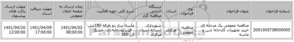 مناقصه، مناقصه عمومی یک مرحله ای خرید تجهیزات کارخانه شن و ماسه
