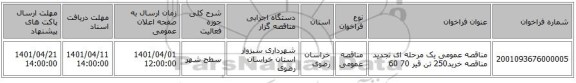 مناقصه، مناقصه عمومی یک مرحله ای تجدید مناقصه خرید250 تن قیر 70  60