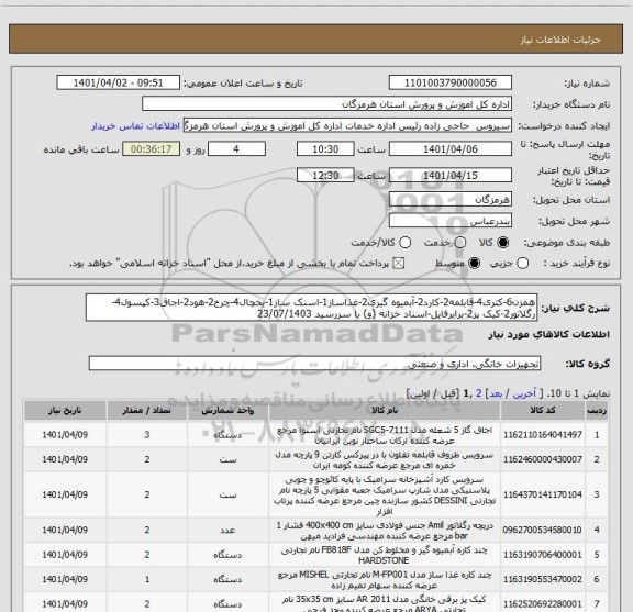 استعلام همزن6-کتری4-قابلمه2-کارد2-آبمیوه گیری2-غذاساز1-اسنک ساز1-یخچال4-چرخ2-هود2-اجاق3-کپسول4-رگلاتور2-کیک پز2-برابرفایل-اسناد خزانه (و) با سررسید 23/07/1403
