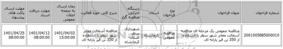 مناقصه، مناقصه عمومی یک مرحله ای مناقصه آسفالت معابر شهر سطر با استفاده از 350 تن قیر یارانه ای