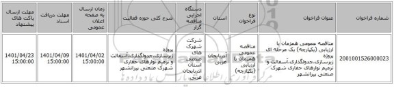 مناقصه، مناقصه عمومی همزمان با ارزیابی (یکپارچه) یک مرحله ای پروژه زیرسازی،جدولگذاری،آسفالت و ترمیم نوارهای حفاری شهرک صنعتی پیرانشهر