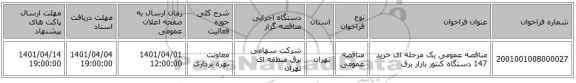 مناقصه، مناقصه عمومی یک مرحله ای خرید 147 دستگاه کنتور بازار برق