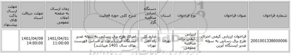 مناقصه، فراخوان ارزیابی کیفی اجرای طرح برق رسانی به سوله غدیر ایستگاه آپرین