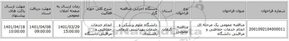 مناقصه، مناقصه عمومی یک مرحله ای انجام خدمات حفاظتی و مراقبتی دانشگاه