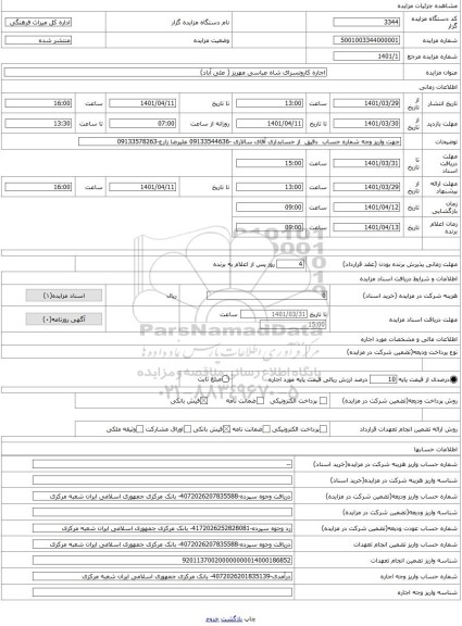 مزایده ، اجاره کارونسرای شاه عباسی مهریز ( علی آباد)