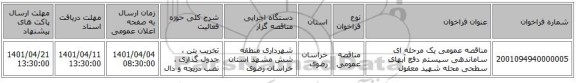 مناقصه، مناقصه عمومی یک مرحله ای ساماندهی سیستم دفع آبهای سطحی محله شهید معقول