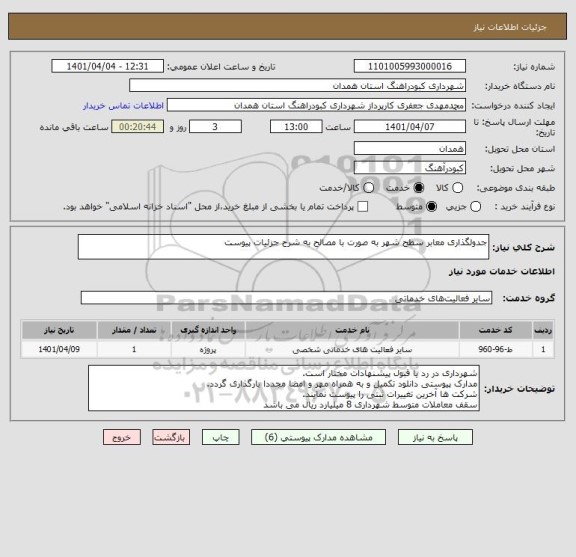 استعلام جدولگذاری معابر سطح شهر به صورت با مصالح به شرح جزئیات پیوست