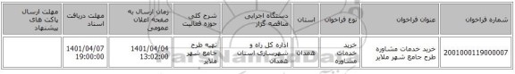 مناقصه، خرید خدمات مشاوره  طرح جامع شهر ملایر