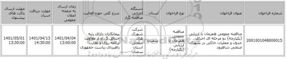 مناقصه، مناقصه عمومی همزمان با ارزیابی (یکپارچه) دو مرحله ای اجرای جدول و عملیات خاکی در شهرک صنعتی شاهرود