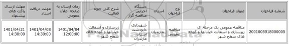 مناقصه، مناقصه عمومی یک مرحله ای زیرسازی و آسفالت خیابانها و کوجه های سطح شهر