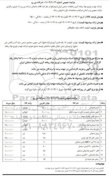 مزایده اقلام ضایعاتی شرکت بن رو