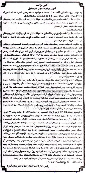 مزایده ششدانگ یک قطعه زمین