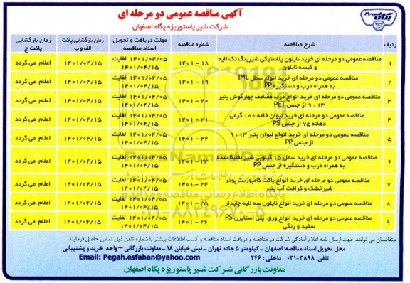 مناقصه خرید نایلون پلاستیکی شیرینگ تک لایه و کیسه نایلون......