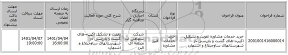 مناقصه، خرید خدمات مشاوره تقویت و تشکیل اکیپ¬های گشت و بازرسی در شهرستانهای ساوجبلاغ و اشتهارد