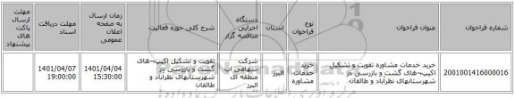 مناقصه، خرید خدمات مشاوره تقویت و تشکیل اکیپ¬های گشت و بازرسی در شهرستانهای نظرآباد و طالقان
