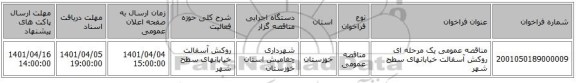 مناقصه، مناقصه عمومی یک مرحله ای روکش آسفالت خیابانهای سطح شهر
