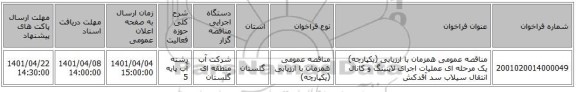 مناقصه، مناقصه عمومی همزمان با ارزیابی (یکپارچه) یک مرحله ای عملیات اجرای لاینینگ و کانال انتقال سیلاب سد آقدکش