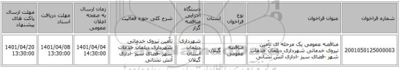 مناقصه، مناقصه عمومی یک مرحله ای تاَمین نیروی خدماتی شهرداری دیلمانَ خدمات شهر -فضای سبز -اداری آتش نشانی